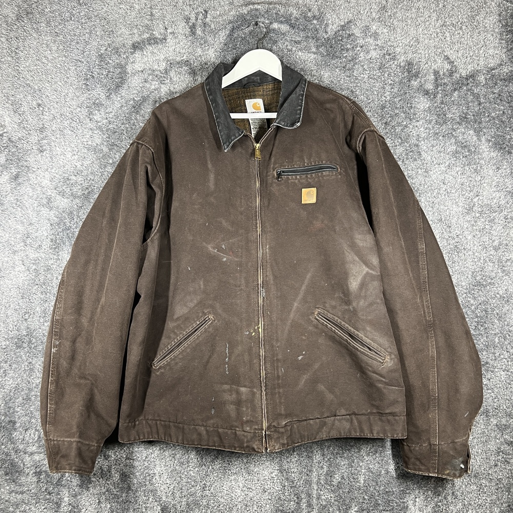 Carhartt Jacket Mens 3XL Tall Detroit Brown Bomber Lined Canvas Workwear Zip J97